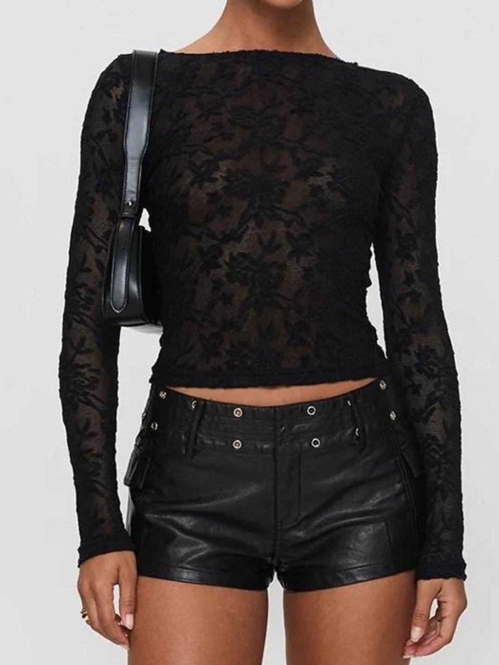 Princess Polly Martine Sheer Black Lace Longsleeve Top